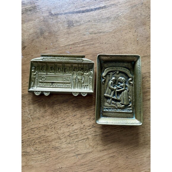 Peerage England Brass Trinket Tray Cries of London & San Francisco Trolley Scene - Picture 1 of 6
